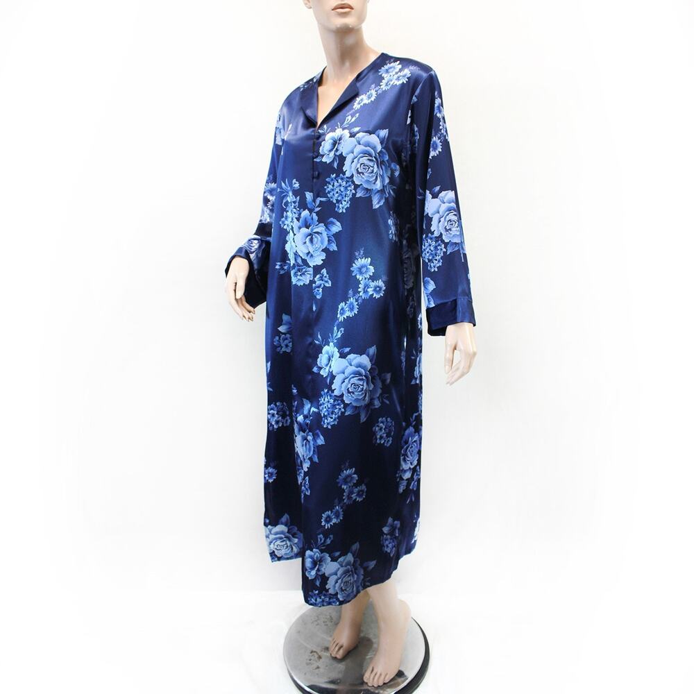 Jones New York Glam floral print satin long kaftan robe nightgown size Medium